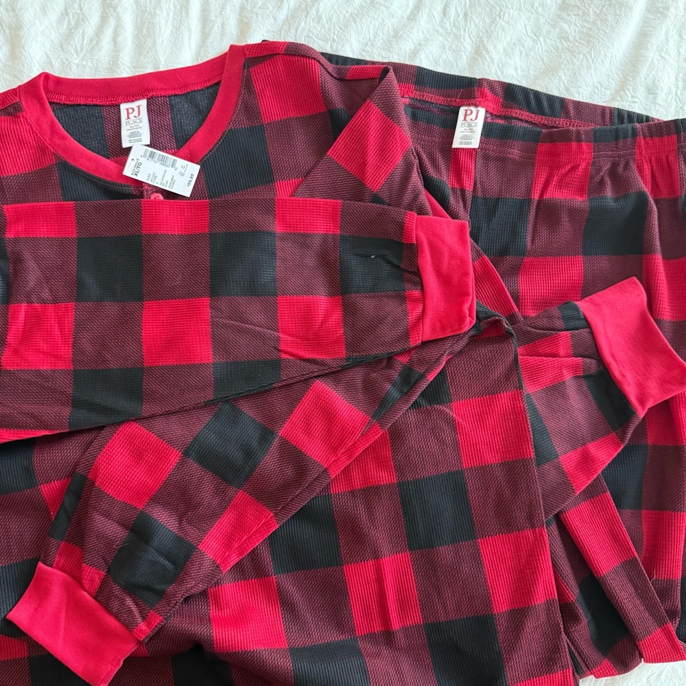 Red‎ and Black Plaid Long Sleeve Pajama Pants and Shirt Set Family Matching PJ’s
